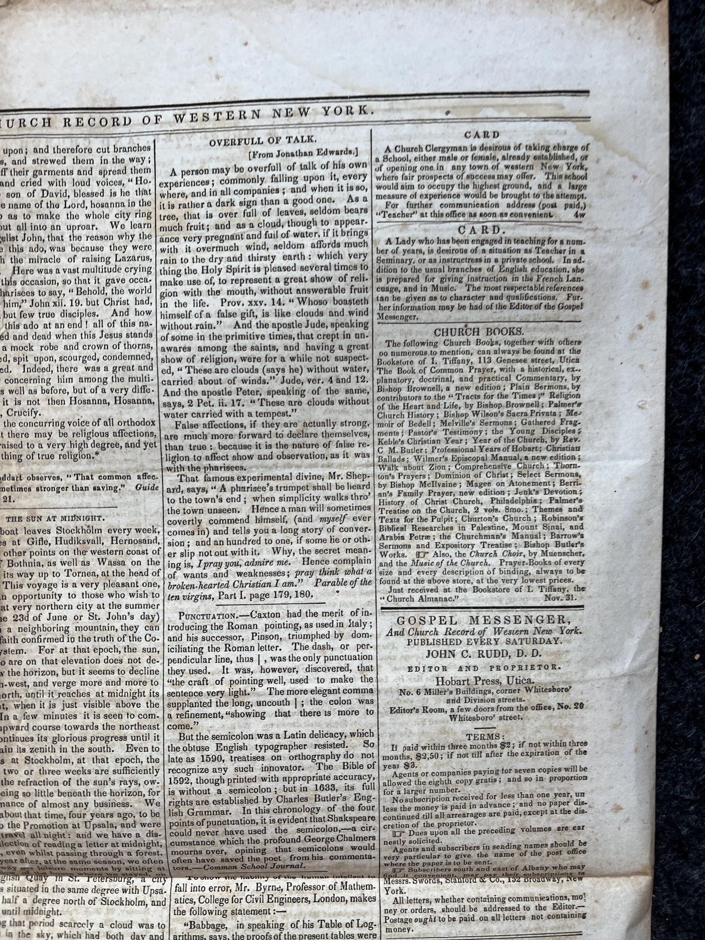 1840s Christian Religious Newspaper, Original Christian Memorabilia, Jesus Prayer and Protestant Wall Decor, Evangelical Art Decor, Catholic
