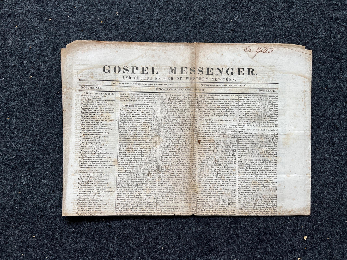 1840s Christian Religious Newspaper, Original Christian Memorabilia, Jesus Prayer and Protestant Wall Decor, Evangelical Art Decor, Catholic
