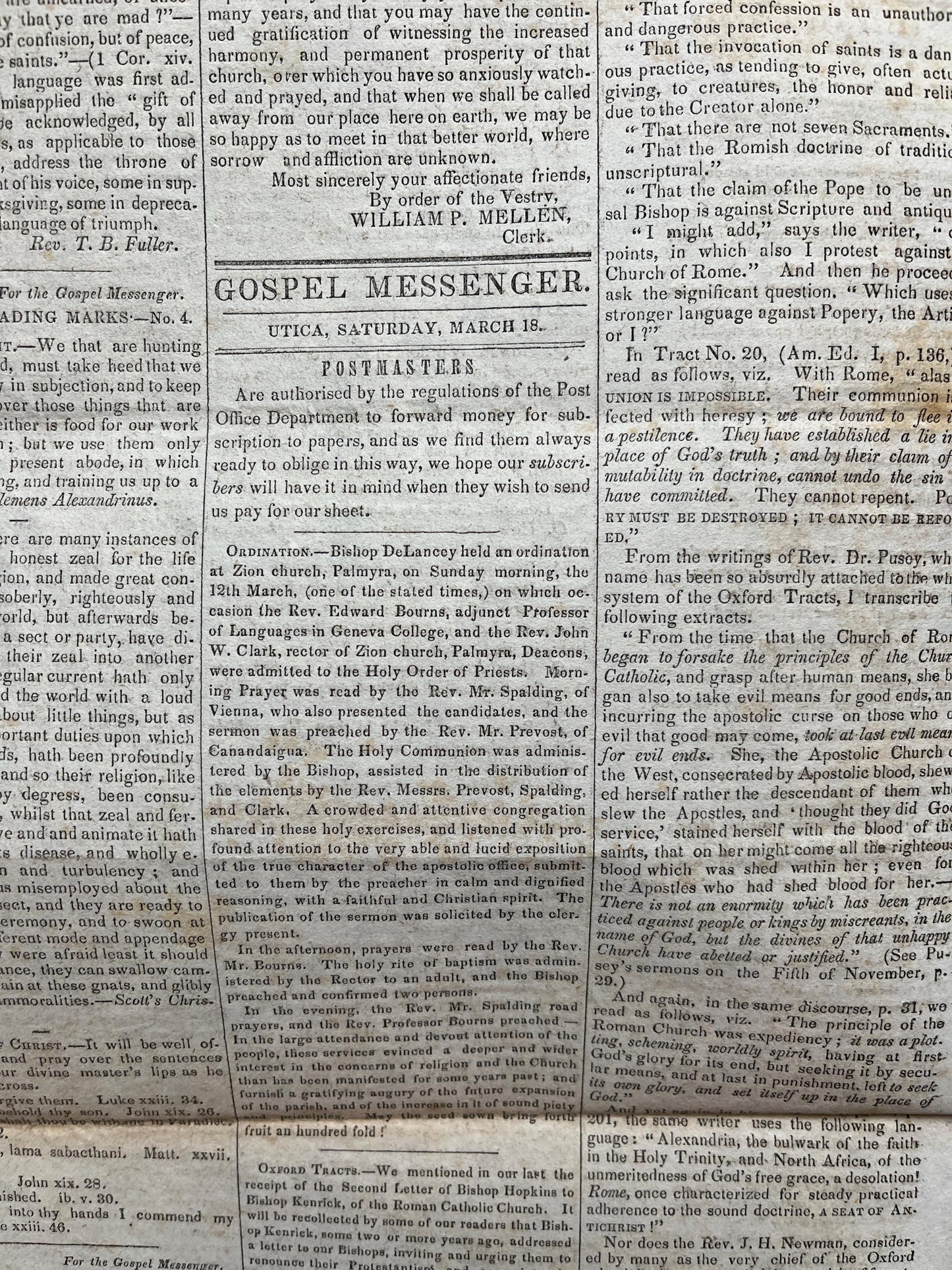 1840s Christian Religious Newspaper, Original Christian Memorabilia, Jesus Prayer and Protestant Wall Decor, Evangelical Art Decor, Baptist