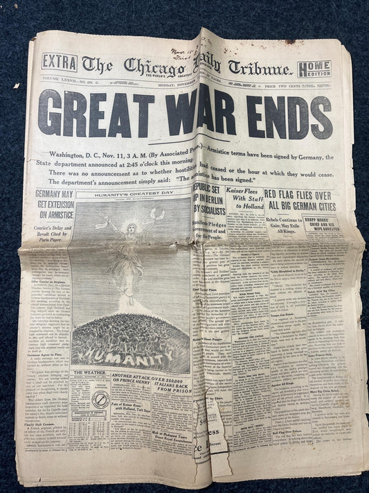 1918 Original Vintage WWI Peace Newspaper, Military Souvenirs, Vintage Christmas Gifts, Armistice Day, Veteran’s Day, military Decor Artwork