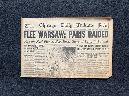 1939 Poland Fights Germany WW2 Early Vintage Newspaper, Wall Decor, German Blitzkreig, Giftsfor him, World War 2 Memorabilia, History Gift