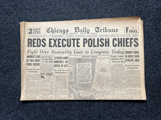 1939 Poland Fights Russia WW2 Early Vintage Newspaper, Wall Decor, German Blitzkreig, Giftsfor him, World War 2 Memorabilia, History Gift