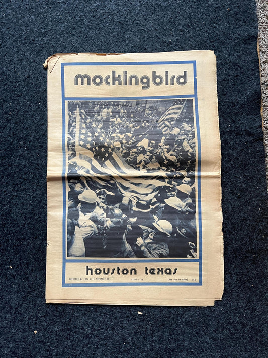 1970s Houston Texas Underground Newspaper The Mockingbird, Houston Far-Left Newspaper, Vintage Newspaper, Texas Wall Decor, Lone Star State,