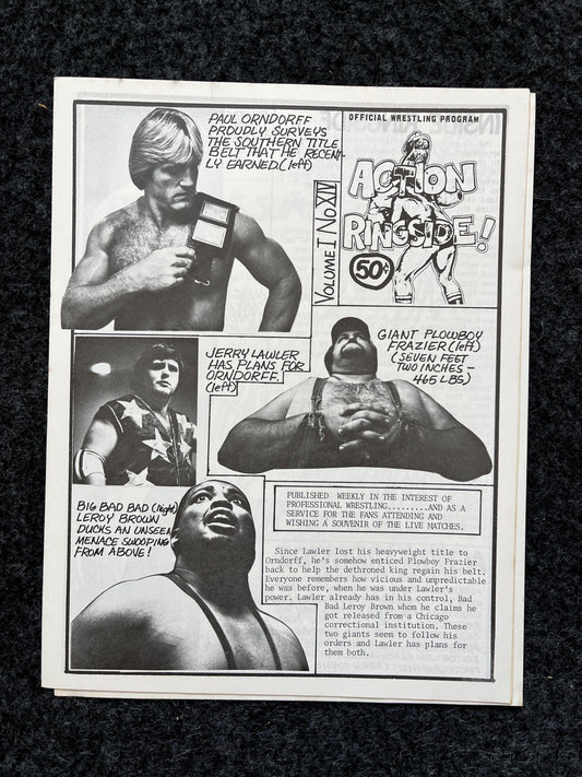 Original 1970s Action Ringside Professional Wrestling Promotion Pamphlets, Kayfabe Art, Wrestling Gifts, Vintage Sports Gift, Man Cave Decor