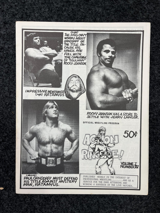 Original 1970s Action Ringside Professional Wrestling Promotion Pamphlets, Kayfabe Art, Wrestling Gifts, Vintage Sports Gift, Man Cave Decor