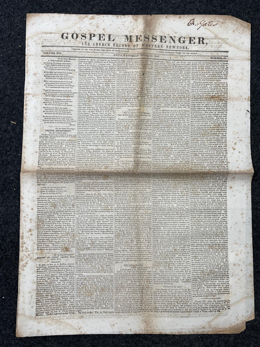 1840s Christian Religious Newspaper, Original Christian Memorabilia, Jesus Prayer and Protestant Wall Decor, Evangelical Art Decor, Catholic