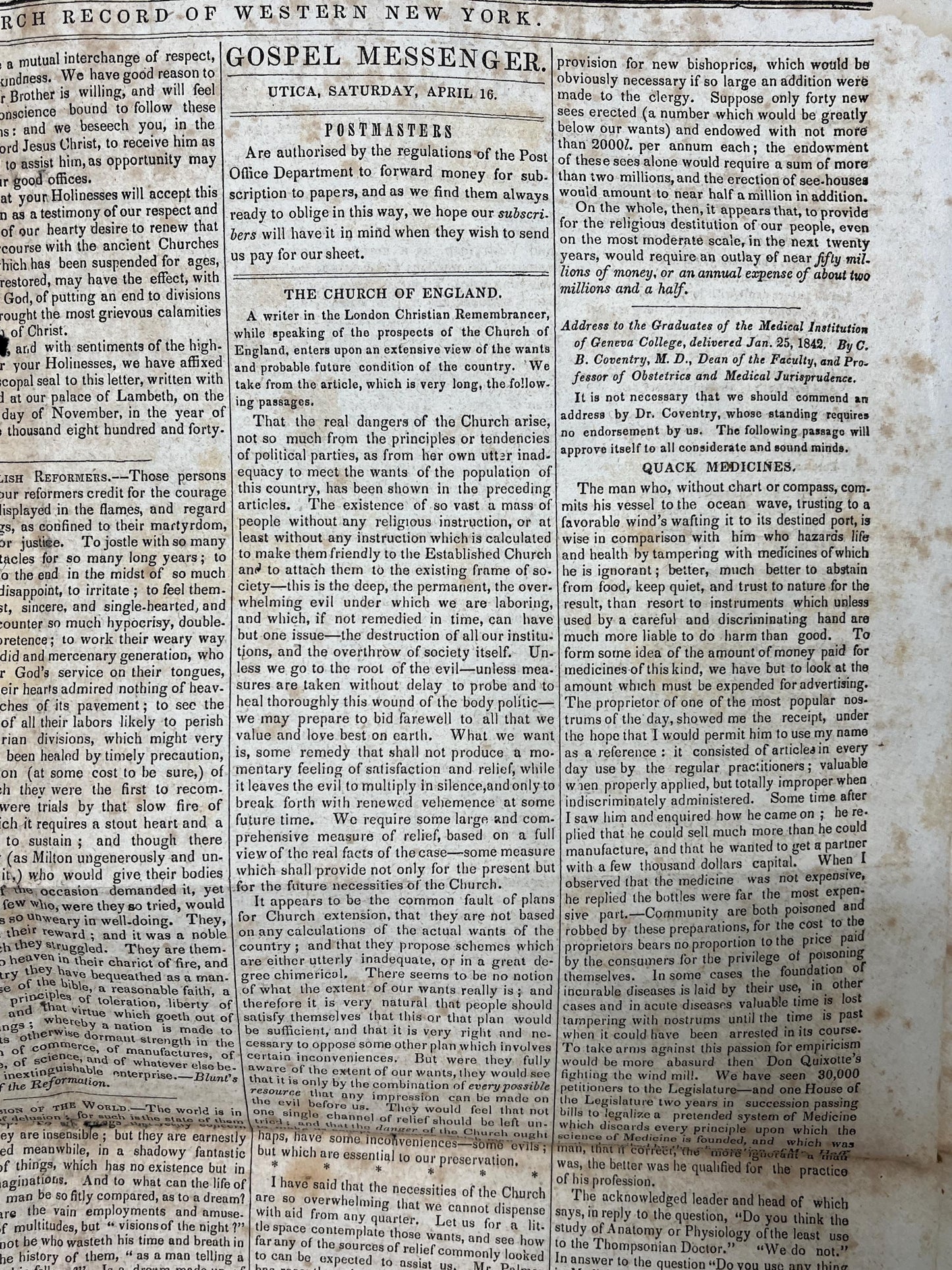1840s Christian Religious Newspaper, Original Christian Memorabilia, Jesus Prayer and Protestant Wall Decor, Evangelical Art Decor, Catholic