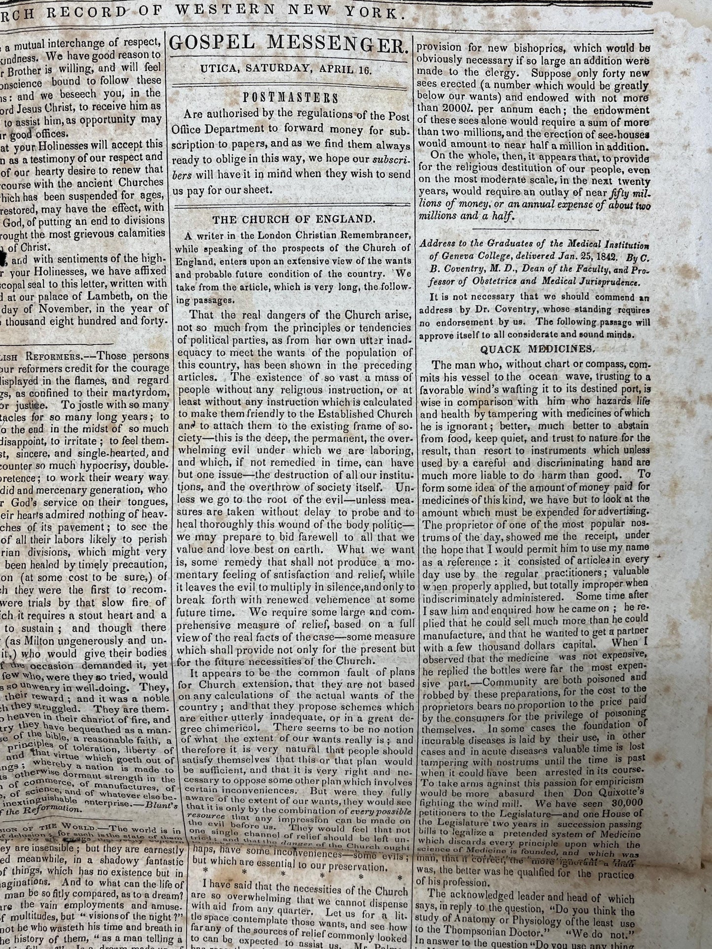 1840s Christian Religious Newspaper, Original Christian Memorabilia, Jesus Prayer and Protestant Wall Decor, Evangelical Art Decor, Catholic