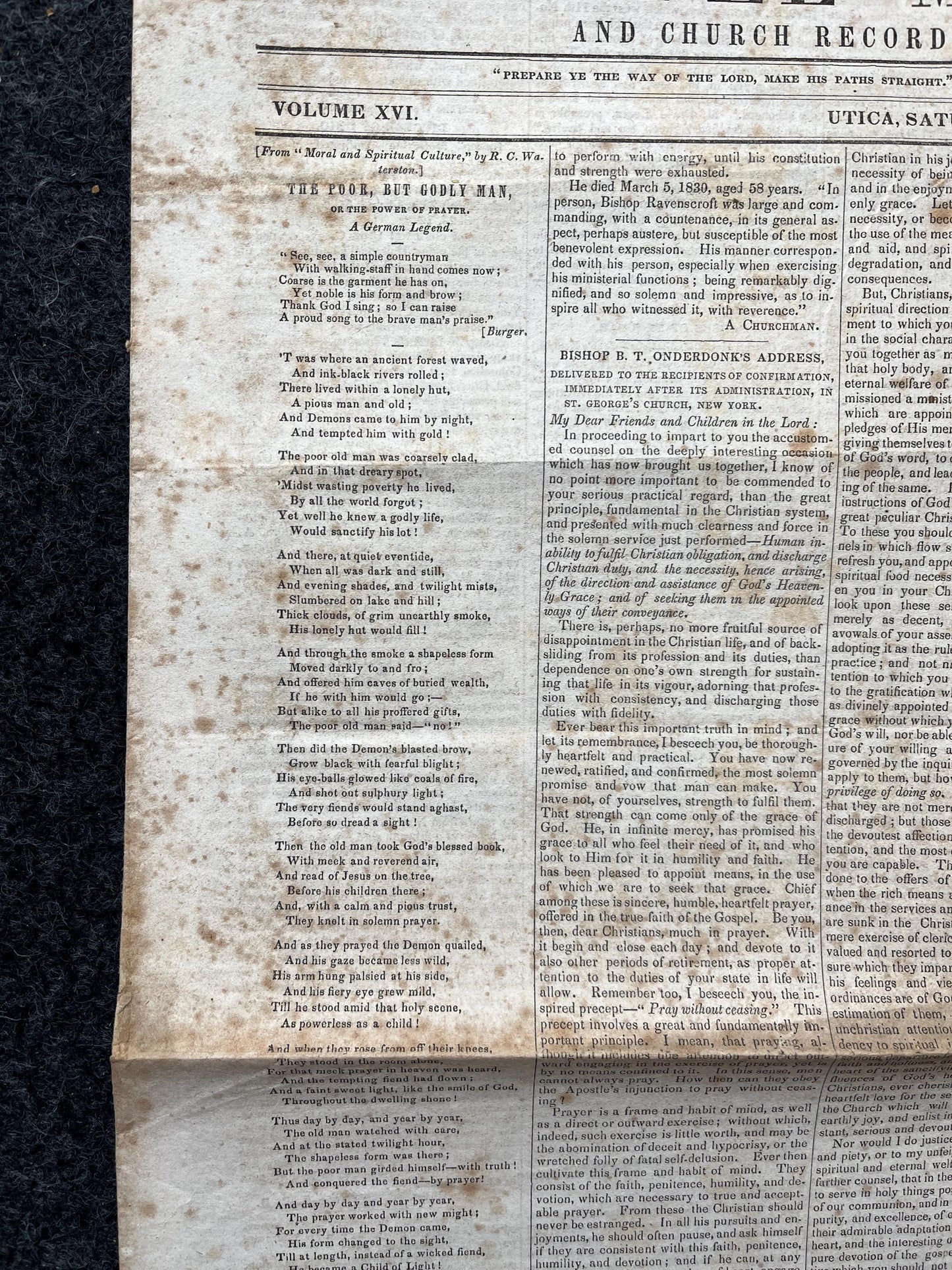 1840s Christian Religious Newspaper, Original Christian Memorabilia, Jesus Prayer and Protestant Wall Decor, Evangelical Art Decor, Catholic