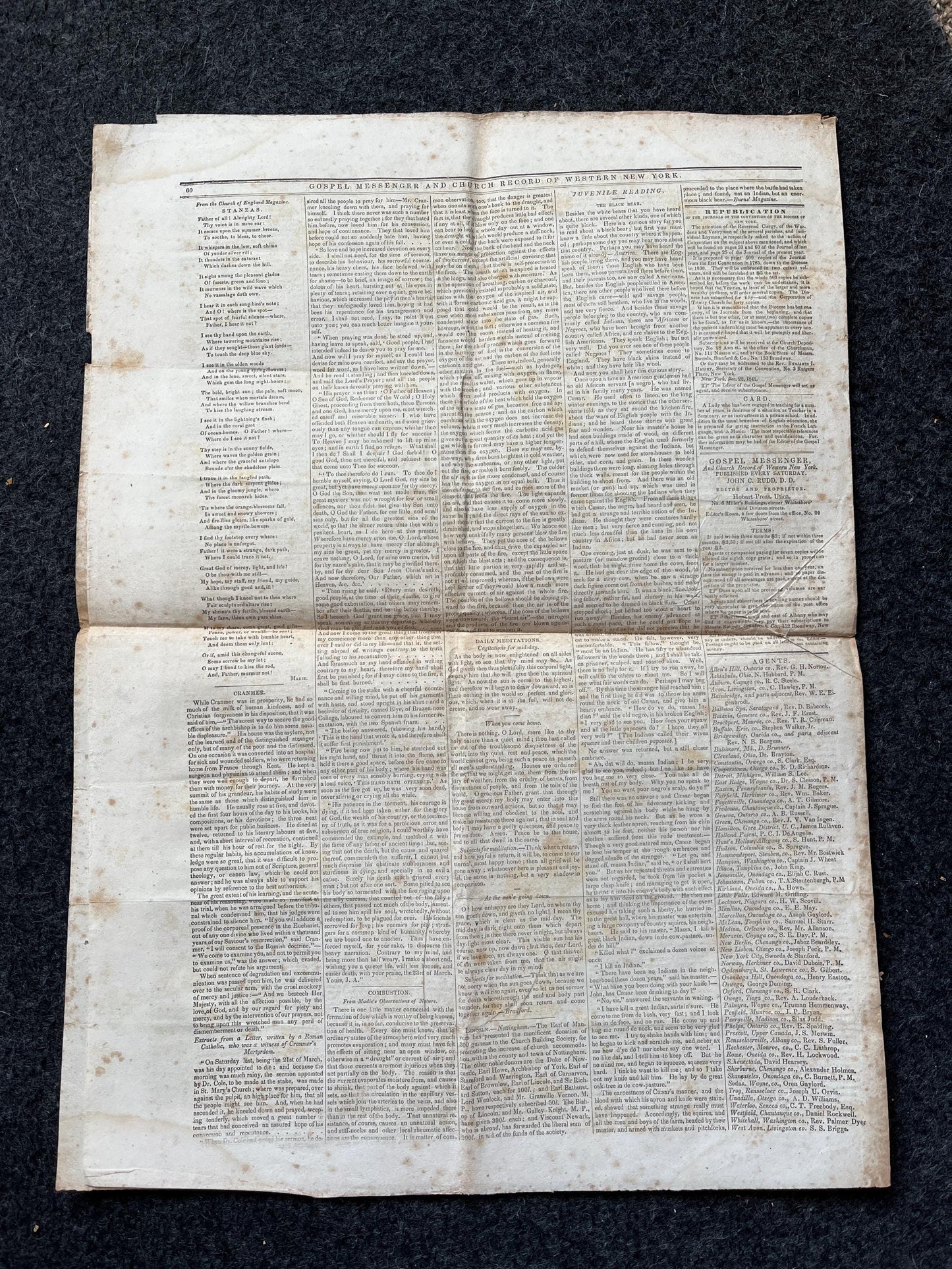 1840s Christian Religious Newspaper, Original Christian Memorabilia, Jesus Prayer and Protestant Wall Decor, Evangelical Art Decor, Catholic