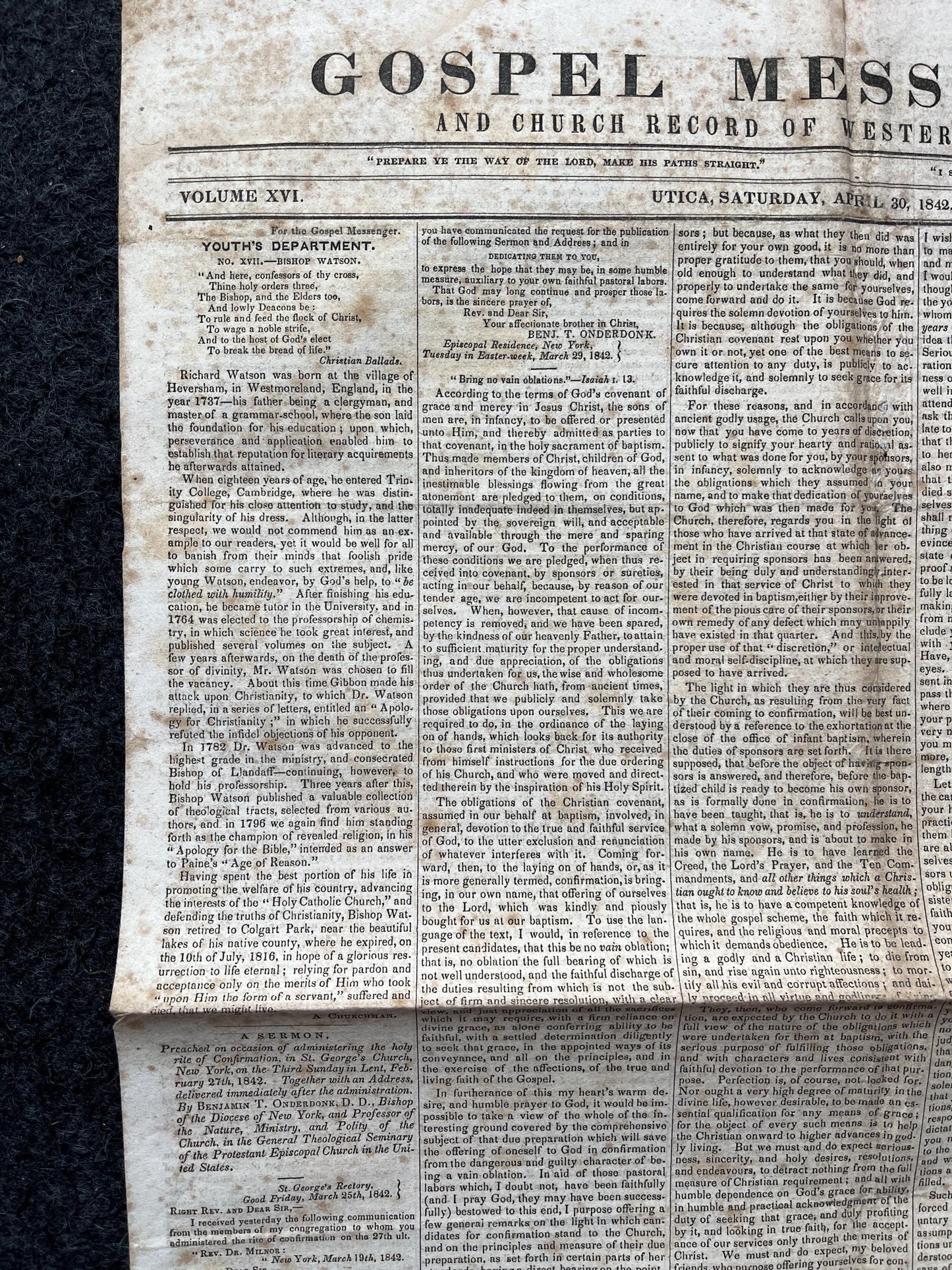 1840s Christian Religious Newspaper, Original Christian Memorabilia, Jesus Prayer and Protestant Wall Decor, Evangelical Art Decor, Catholic