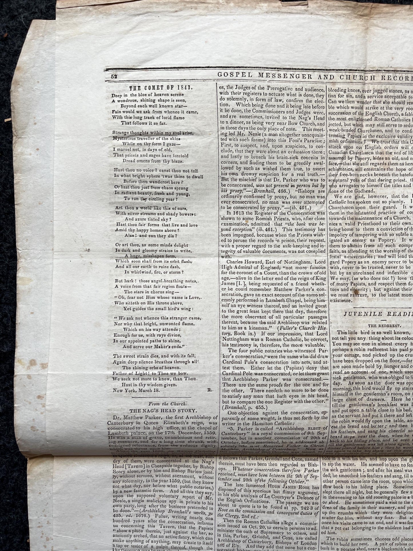 1840s Christian Religious Newspaper, Original Christian Memorabilia, Jesus Prayer and Protestant Wall Decor, Evangelical Art Decor, Baptist