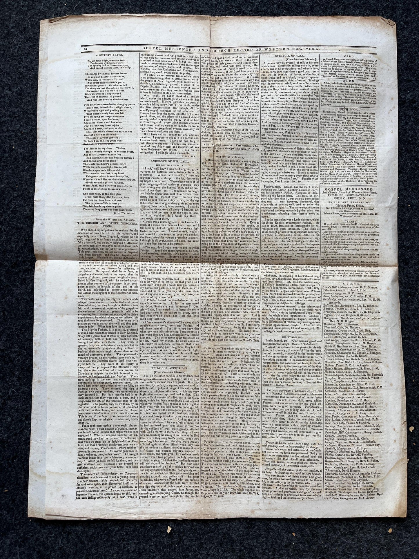 1840s Christian Religious Newspaper, Original Christian Memorabilia, Jesus Prayer and Protestant Wall Decor, Evangelical Art Decor, Catholic