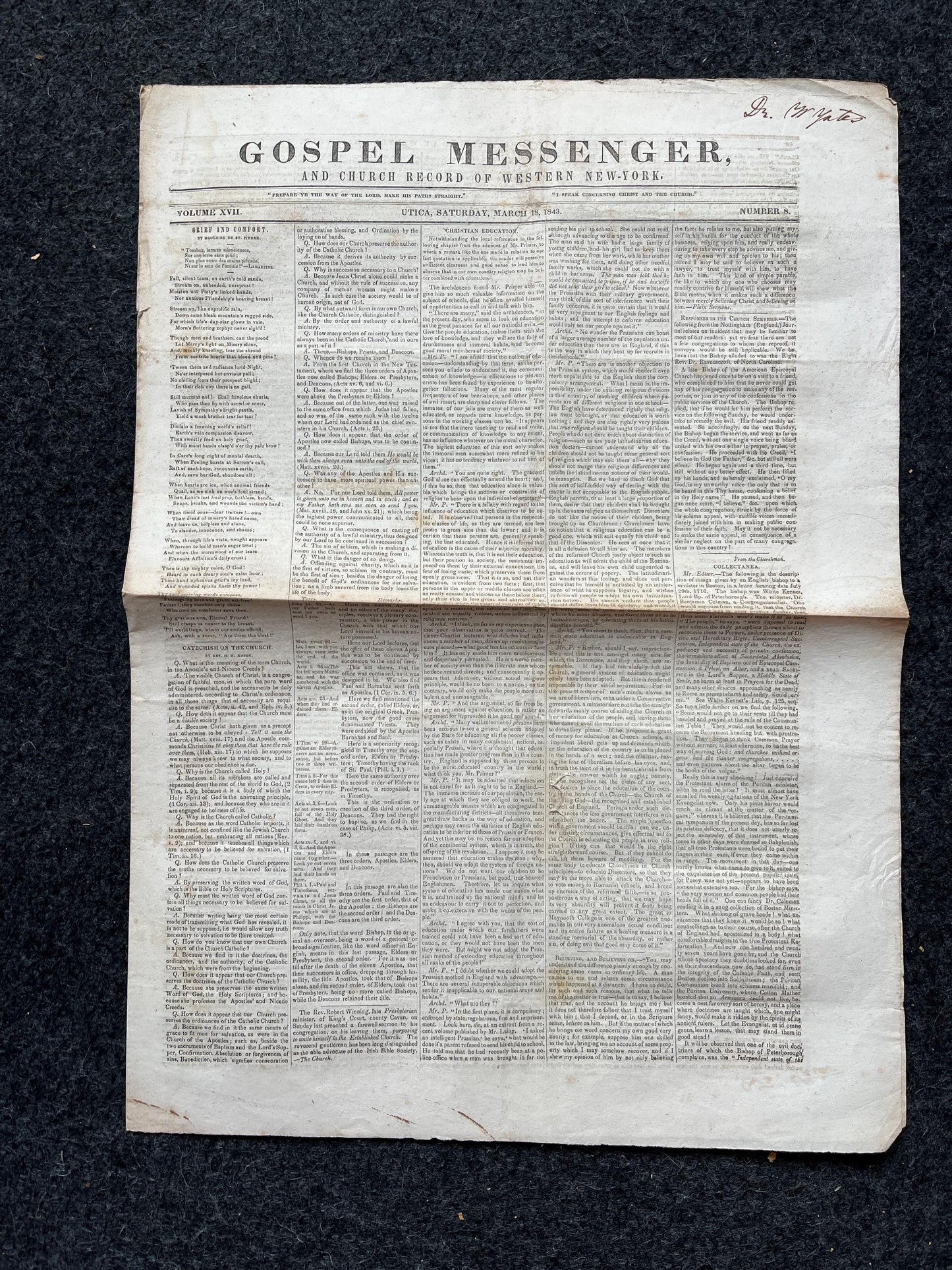 1840s Christian Religious Newspaper, Original Christian Memorabilia, Jesus Prayer and Protestant Wall Decor, Evangelical Art Decor, Baptist