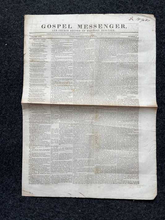 1840s Christian Religious Newspaper, Original Christian Memorabilia, Jesus Prayer and Protestant Wall Decor, Evangelical Art Decor, Baptist
