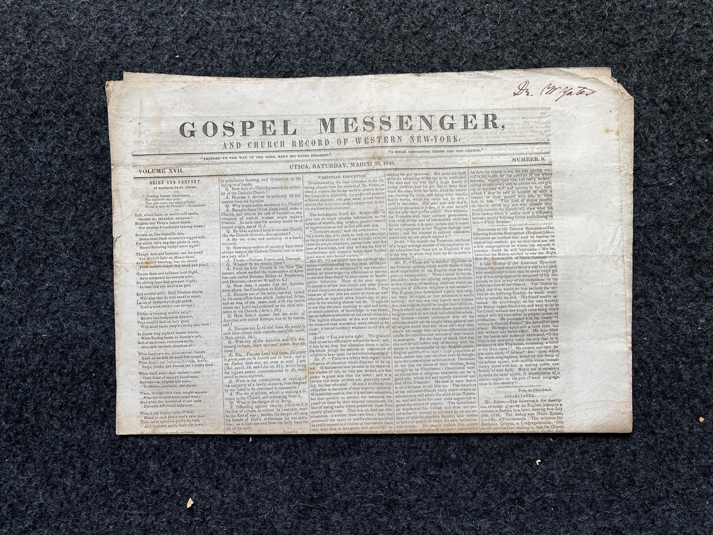 1840s Christian Religious Newspaper, Original Christian Memorabilia, Jesus Prayer and Protestant Wall Decor, Evangelical Art Decor, Baptist