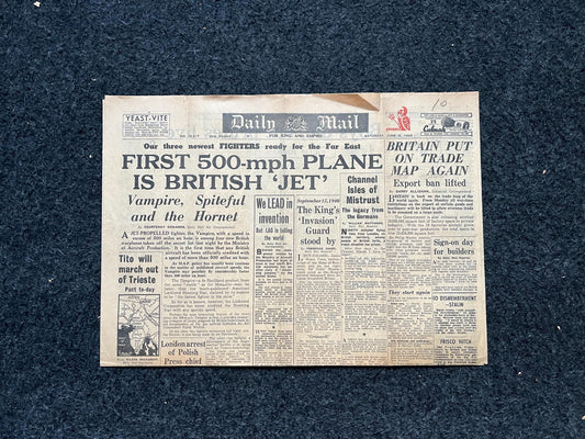 WW2 First Jet in Britain, WW2 Memorabilia, Vintage Newspaper, Original World War 2 Gift, Europe Wall Decor, Military Artwork, Gift for Him