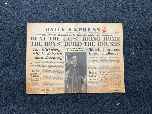 1945 Churchill Speaks on WW2, Feminism, Late WW2 European Theatre Newspaper - Original Vintage World War 2 Memorabilia, Dad Gifts