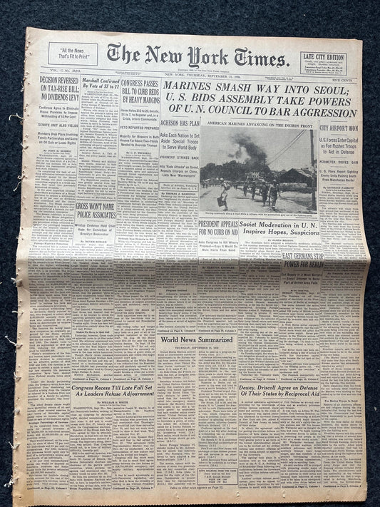 1950 Korean War Starts, US Forces Aid Korea, Korean Art history, Original Vintage Newspaper, KPOP Gifts Decor, Asian Decor Souvenirs