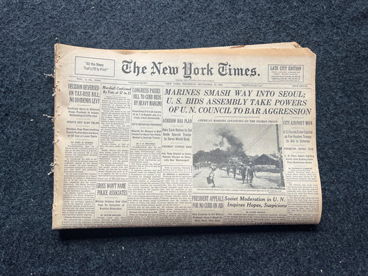 1950 Korean War Starts, US Forces Aid Korea, Korean Art history, Original Vintage Newspaper, KPOP Gifts Decor, Asian Decor Souvenirs
