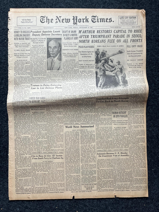 1950 MacArthur take Seoul, US Forces Aid Korea, Korean Art history, Original Vintage Newspaper, KPOP Gifts Decor, Asian Decor Souvenirs