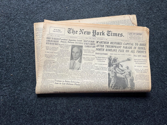 1950 MacArthur take Seoul, US Forces Aid Korea, Korean Art history, Original Vintage Newspaper, KPOP Gifts Decor, Asian Decor Souvenirs