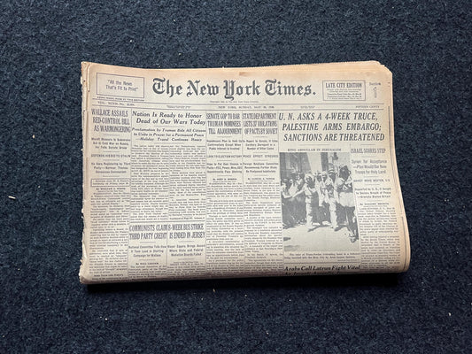 1948 Creation of Israel Expulsion of Palestinians- Vintage Original Newspaper, Jewish History Art, Middle East Gifts, Arab Artwork Decor