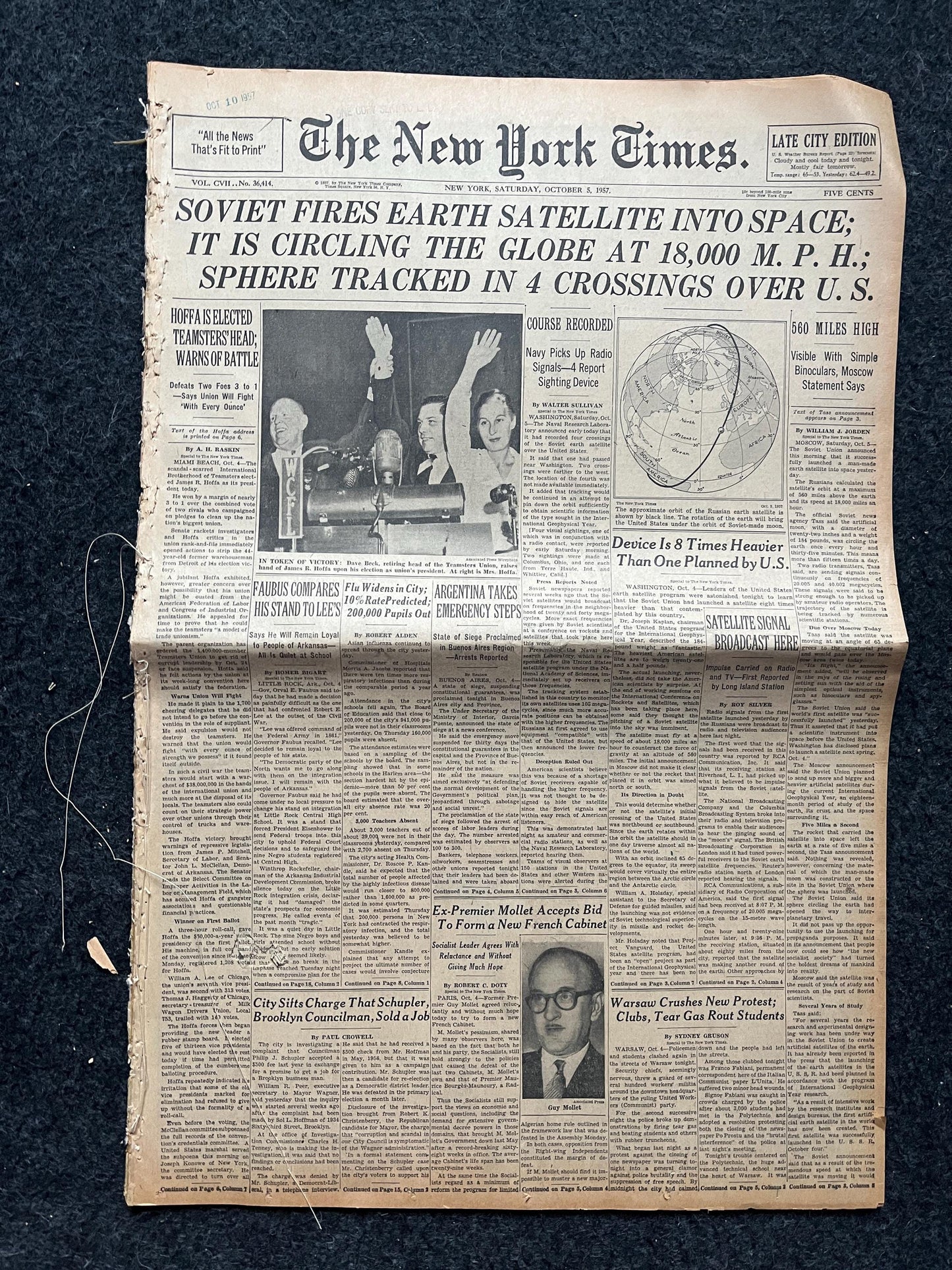 1957 Sputnik Launch New York Times - Day Of USSR Space Race Cosmonauts - USA Apollo Program Space Program - Space History Vintage Newspaper