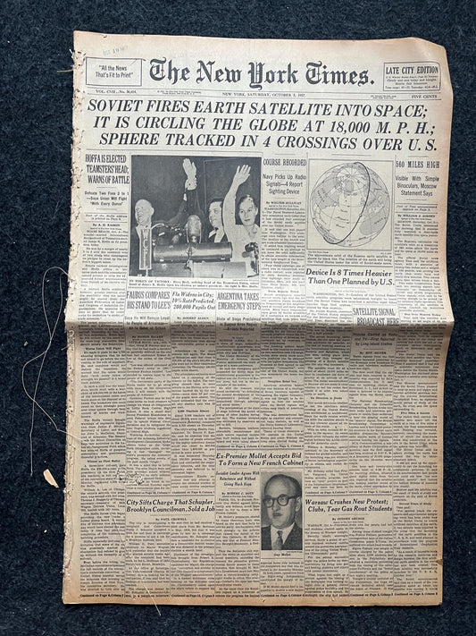 1957 Sputnik Launch New York Times - Day Of USSR Space Race Cosmonauts - USA Apollo Program Space Program - Space History Vintage Newspaper