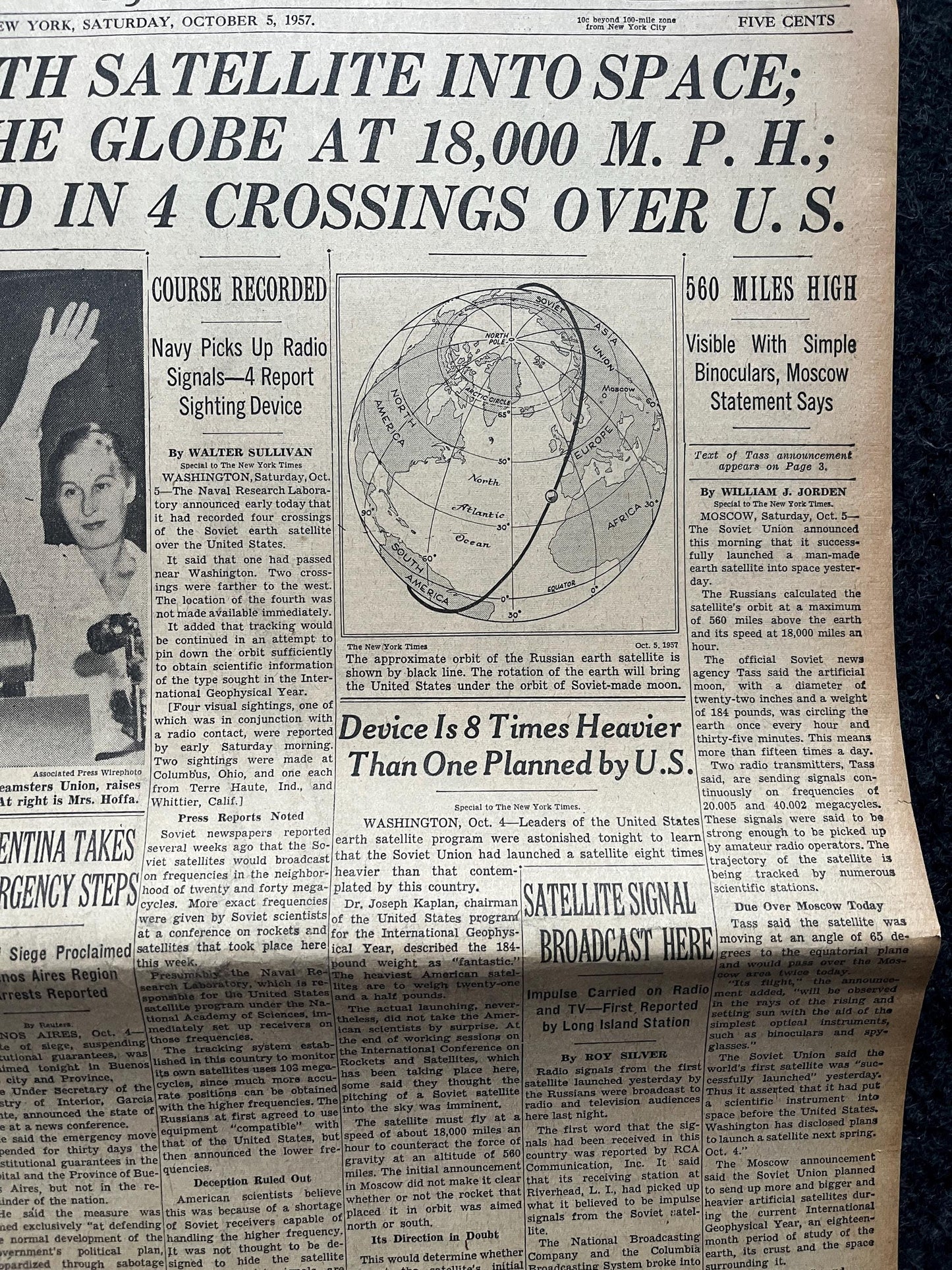 1957 Sputnik Launch New York Times - Day Of USSR Space Race Cosmonauts - USA Apollo Program Space Program - Space History Vintage Newspaper
