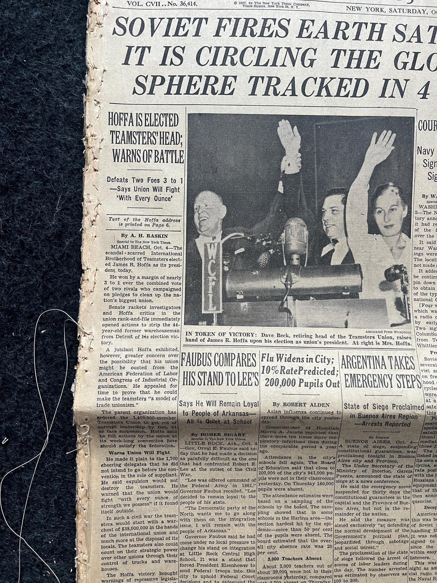 1957 Sputnik Launch New York Times - Day Of USSR Space Race Cosmonauts - USA Apollo Program Space Program - Space History Vintage Newspaper