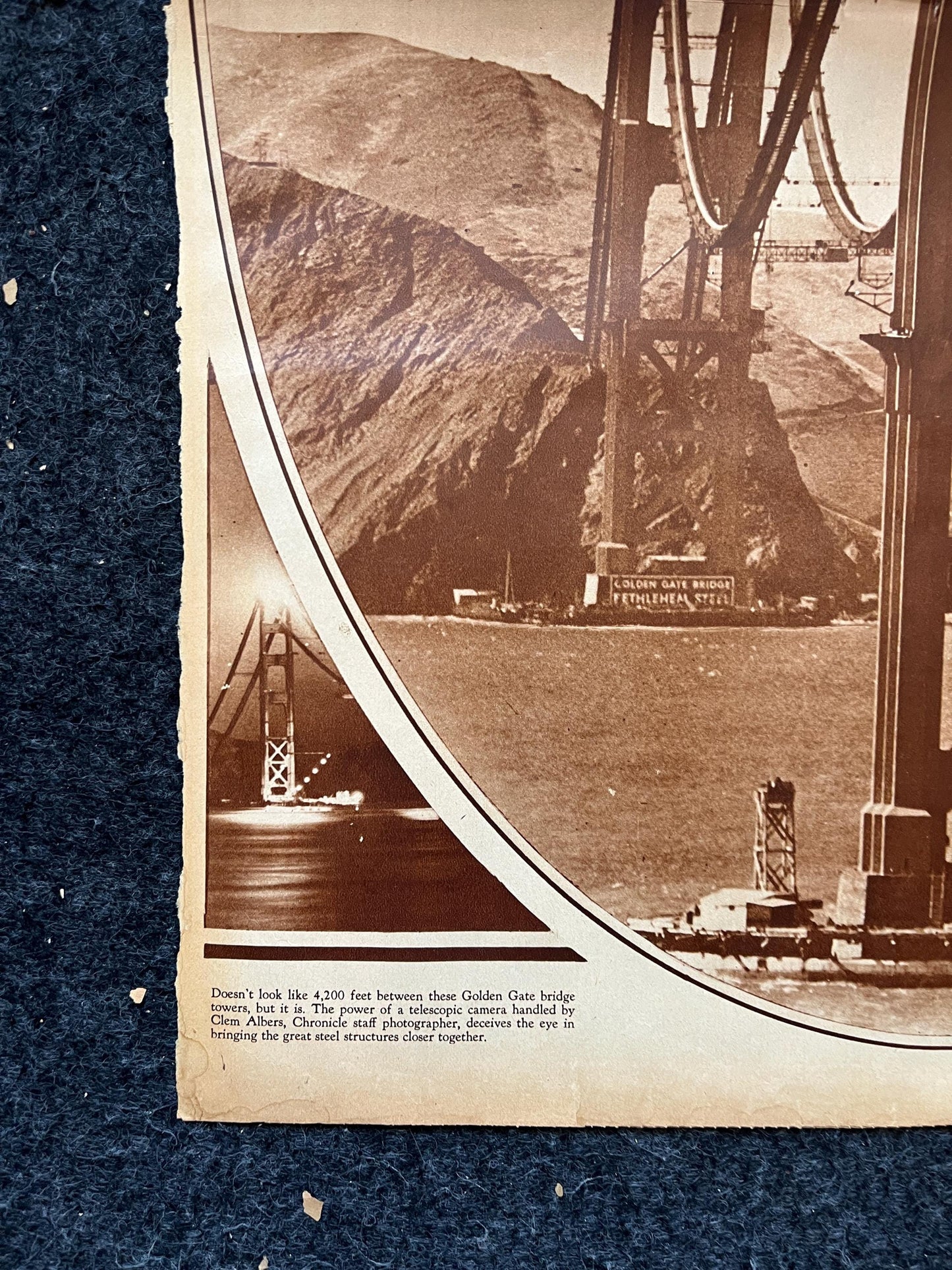 1936 Golden Gate Bridge Construction Picture, San Francisco Souvenirs, Celebration of SF Pride History, Bay Area Bridge, vintage Newspaper