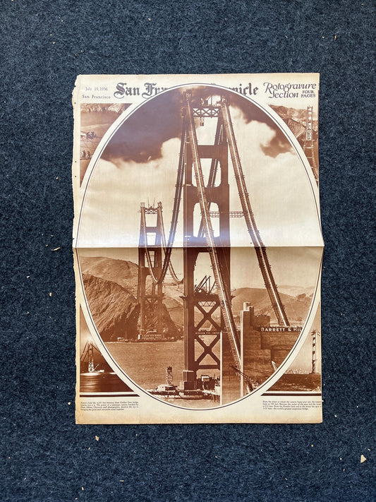 1936 Golden Gate Bridge Construction Picture, San Francisco Souvenirs, Celebration of SF Pride History, Bay Area Bridge, vintage Newspaper