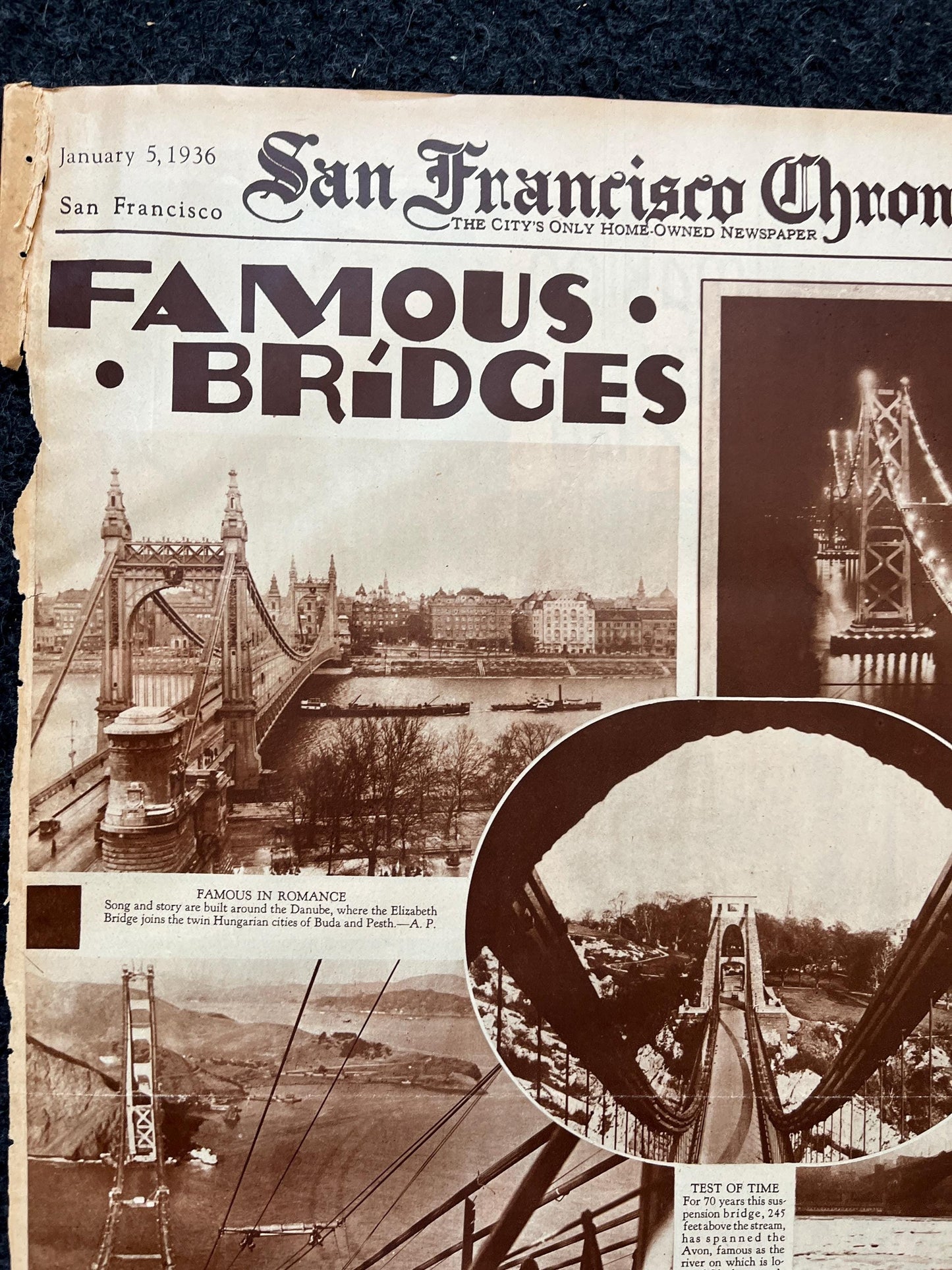 1936 San Francisco Bridges California Gifts, San Francisco Souvenirs, Celebration of SF Pride History, Bay Area Bridge, vintage Newspaper