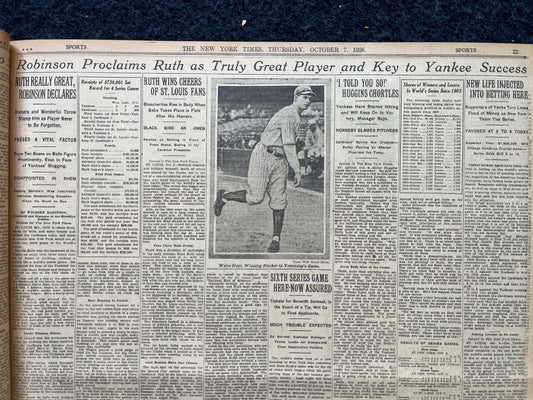 1926 Saint Louis Babe Ruth Wins Championship of Baseball, Vintage Baseball memorabilia, Sports Collectibles and Gift, Wall Decor Sports fans
