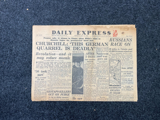 1945 Churchill Speaks on WW2, Feminism, Late WW2 European Theatre Newspaper - Original Vintage World War 2 Memorabilia, Dad Gifts