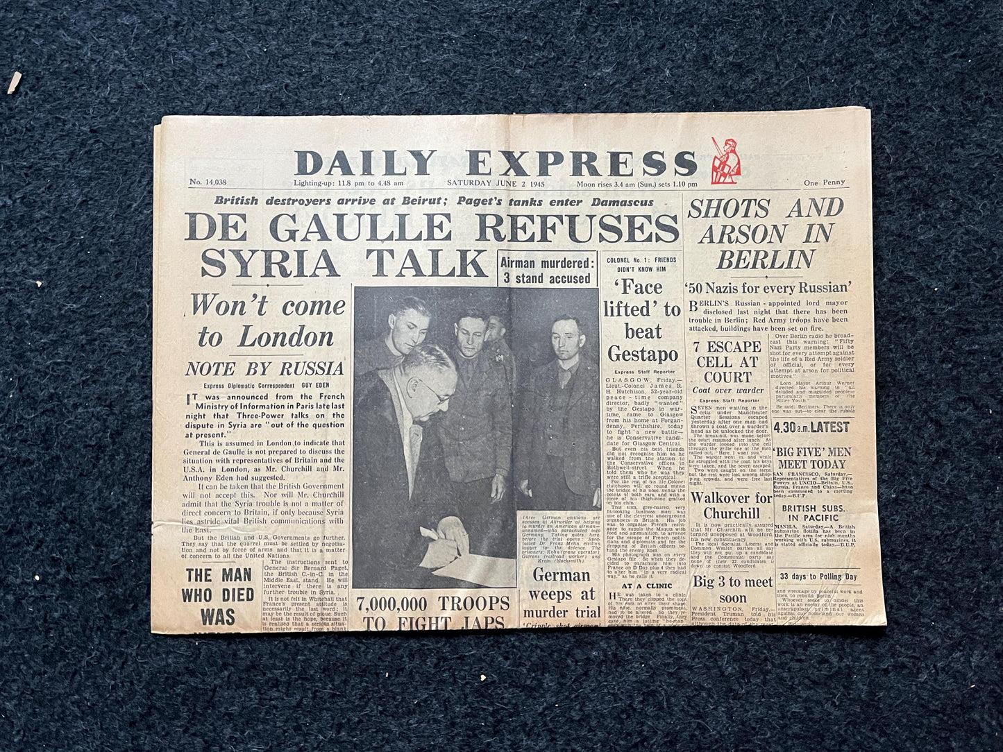 1945 World War II Charles de Gaulle, Syria Crisis in France