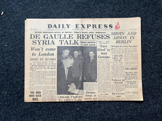 1945 World War II Charles de Gaulle, Syria Crisis in France