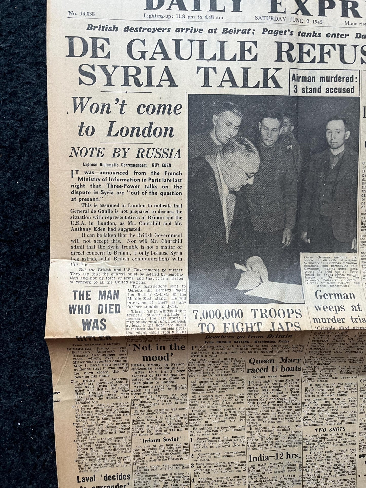 1945 World War II Charles de Gaulle, Syria Crisis in France
