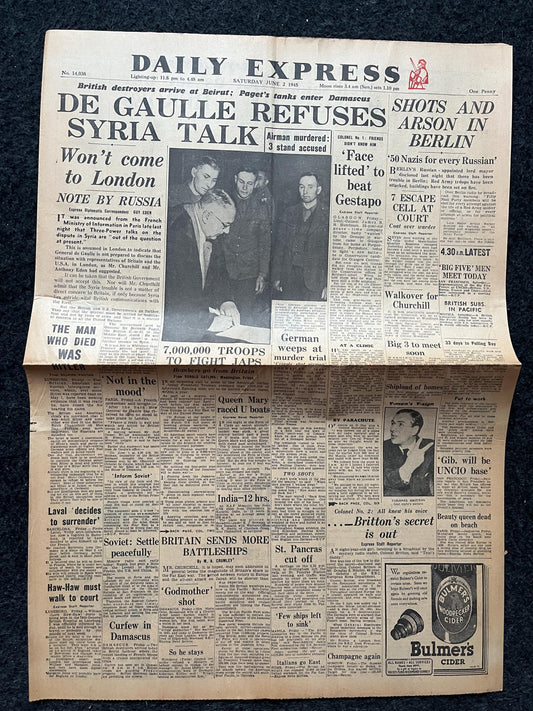 1945 World War II Charles de Gaulle, Syria Crisis in France