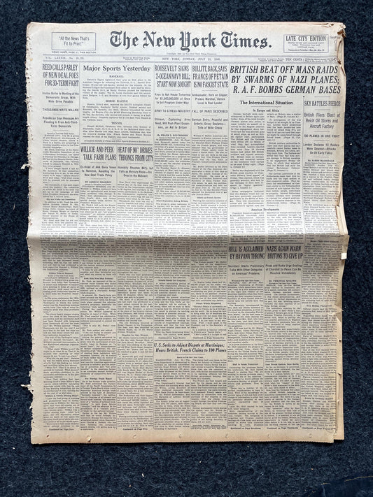 1940 WW2 Early Vintage Newspaper, Wall Decor, German Blitzkreig, Gift for him, World War 2 Memorabilia Gifts, History Gifts, WW3