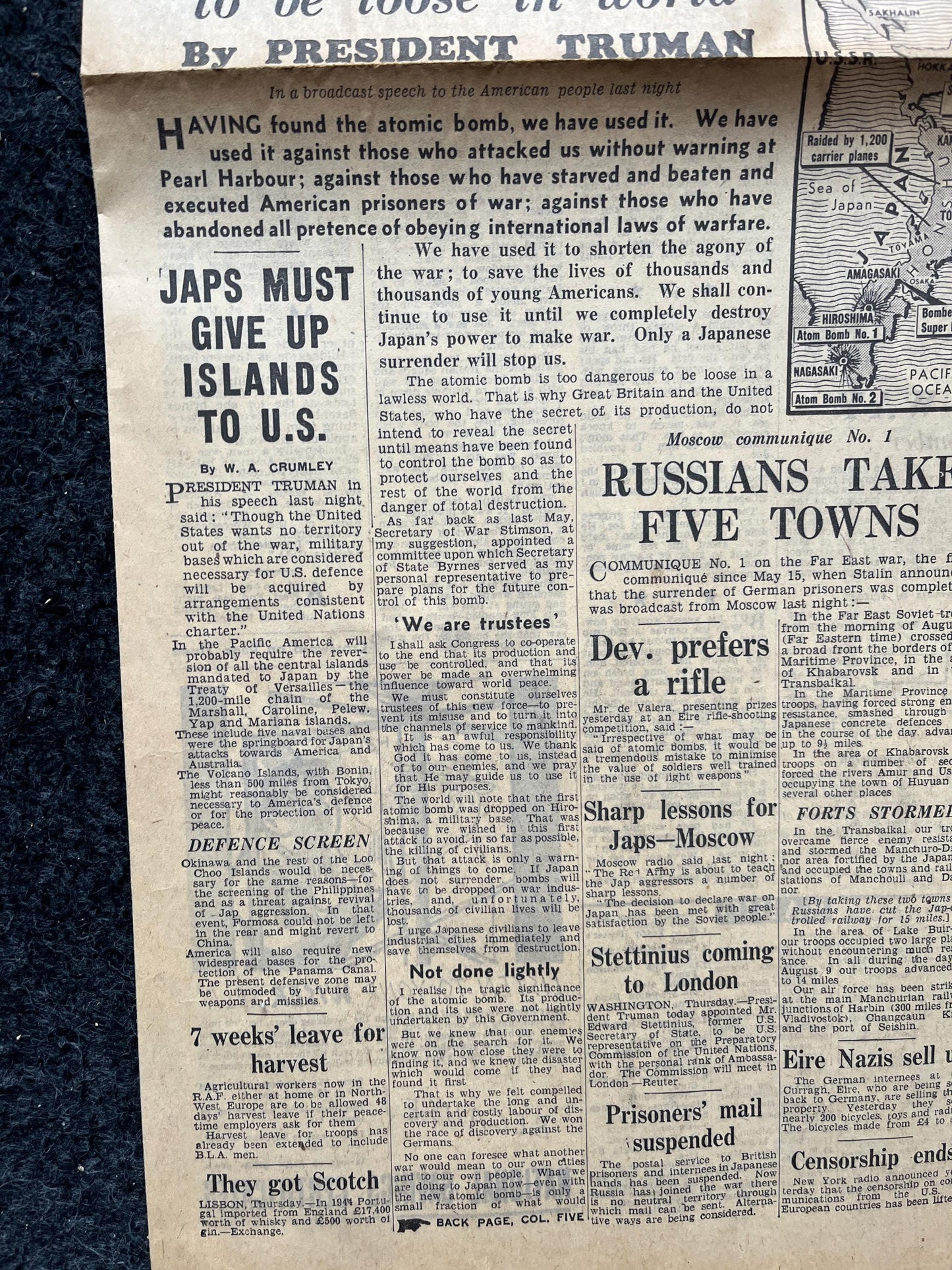 WW2 1945 Atomic Bombing of Hiroshima - World War 2 Memorabilia, WW2 Propaganda, Vintage Newspaper Collectible, Military Gifts