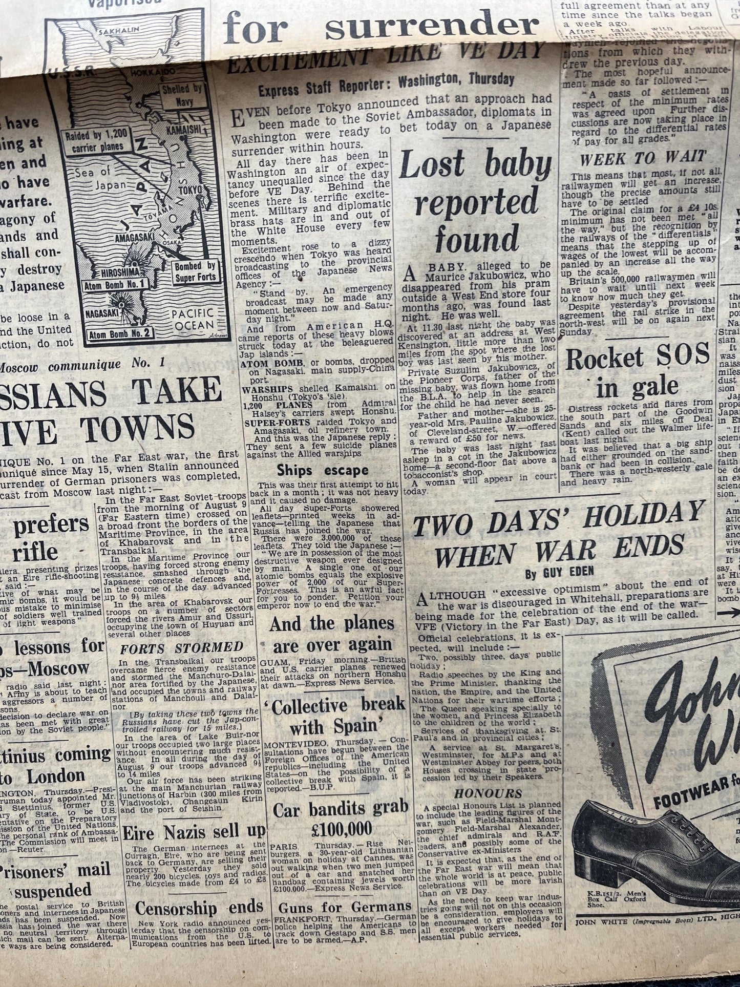 WW2 1945 Atomic Bombing of Hiroshima - World War 2 Memorabilia, WW2 Propaganda, Vintage Newspaper Collectible, Military Gifts