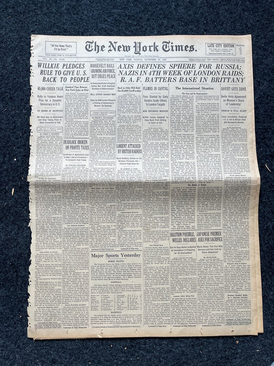 1939 WW2 Early Vintage Newspaper, Wall Decor, German Blitzkreig, Gift for him, World War 2 Memorabilia Gifts, History Gifts, WW3