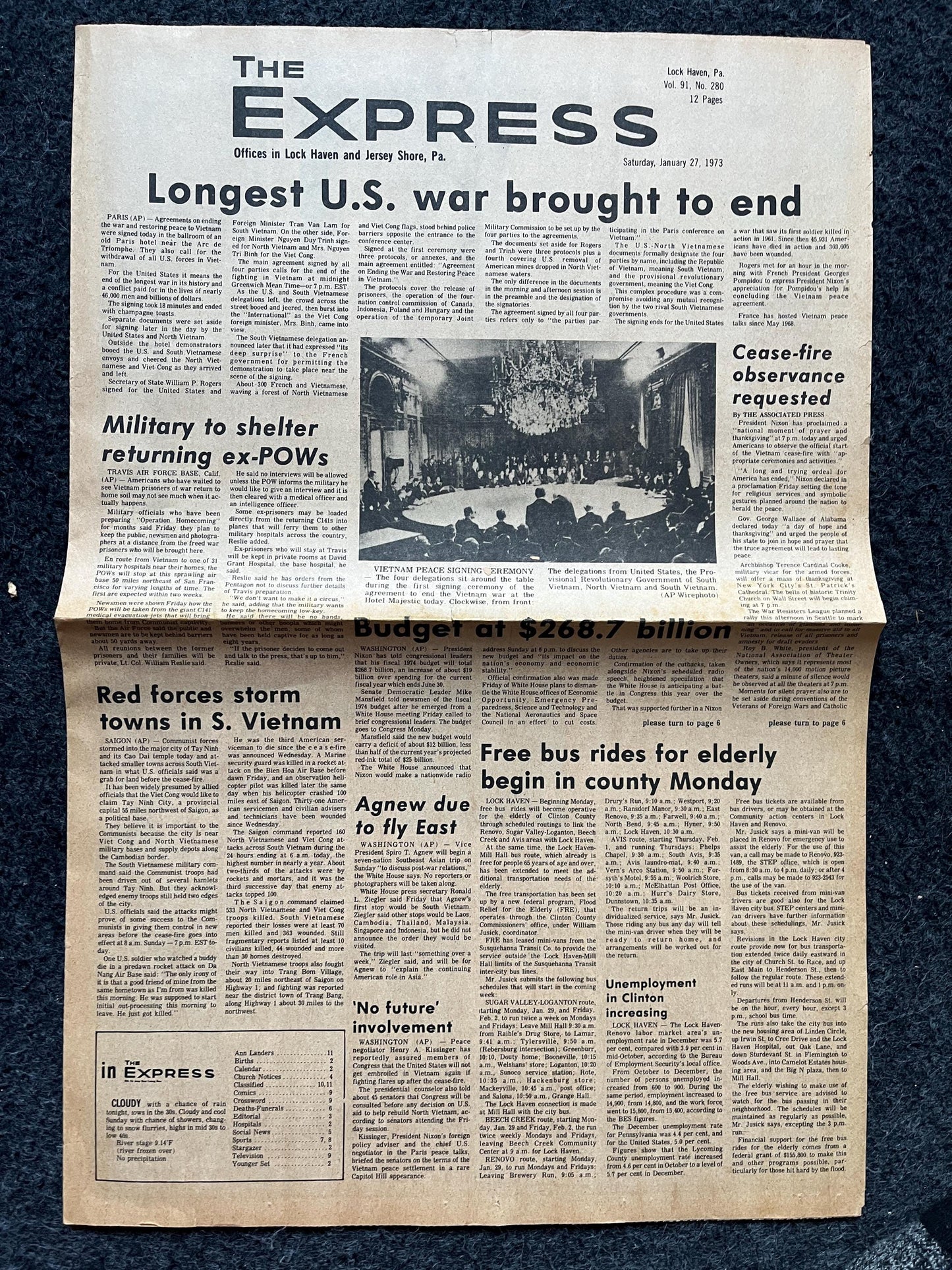 End Of Vietnam War - Nixon Ends War in Vietnam January 24th 1973 - Original Vintage Newspaper