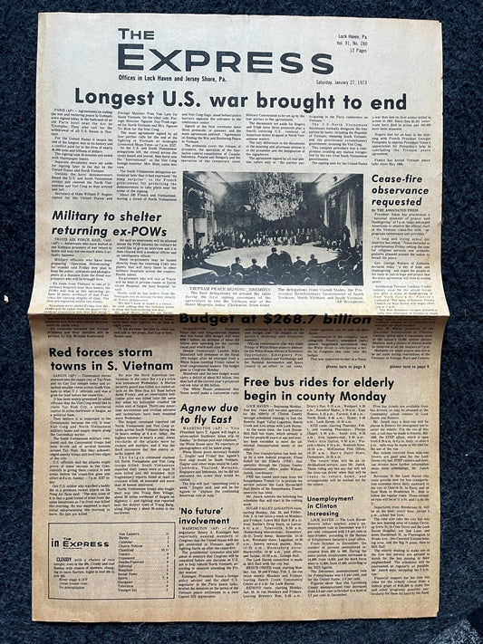 End Of Vietnam War - Nixon Ends War in Vietnam January 24th 1973 - Original Vintage Newspaper