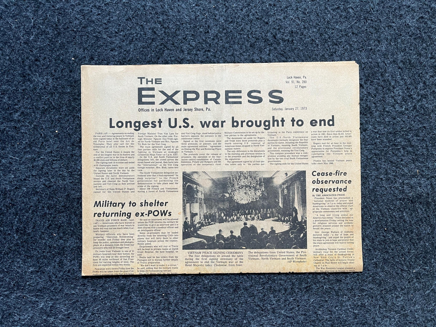 End Of Vietnam War - Nixon Ends War in Vietnam January 24th 1973 - Original Vintage Newspaper