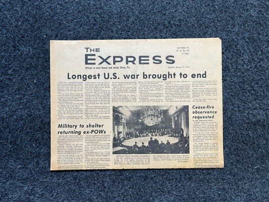 End Of Vietnam War - Nixon Ends War in Vietnam January 24th 1973 - Original Vintage Newspaper