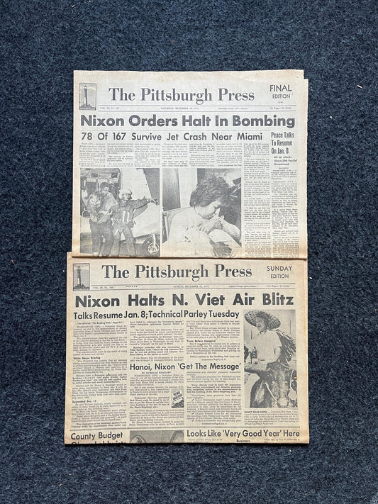1970s North Korea Air Blitz- Korean War Richard Nixon - Original Vintage Newspaper - Gifts for Military Veterans