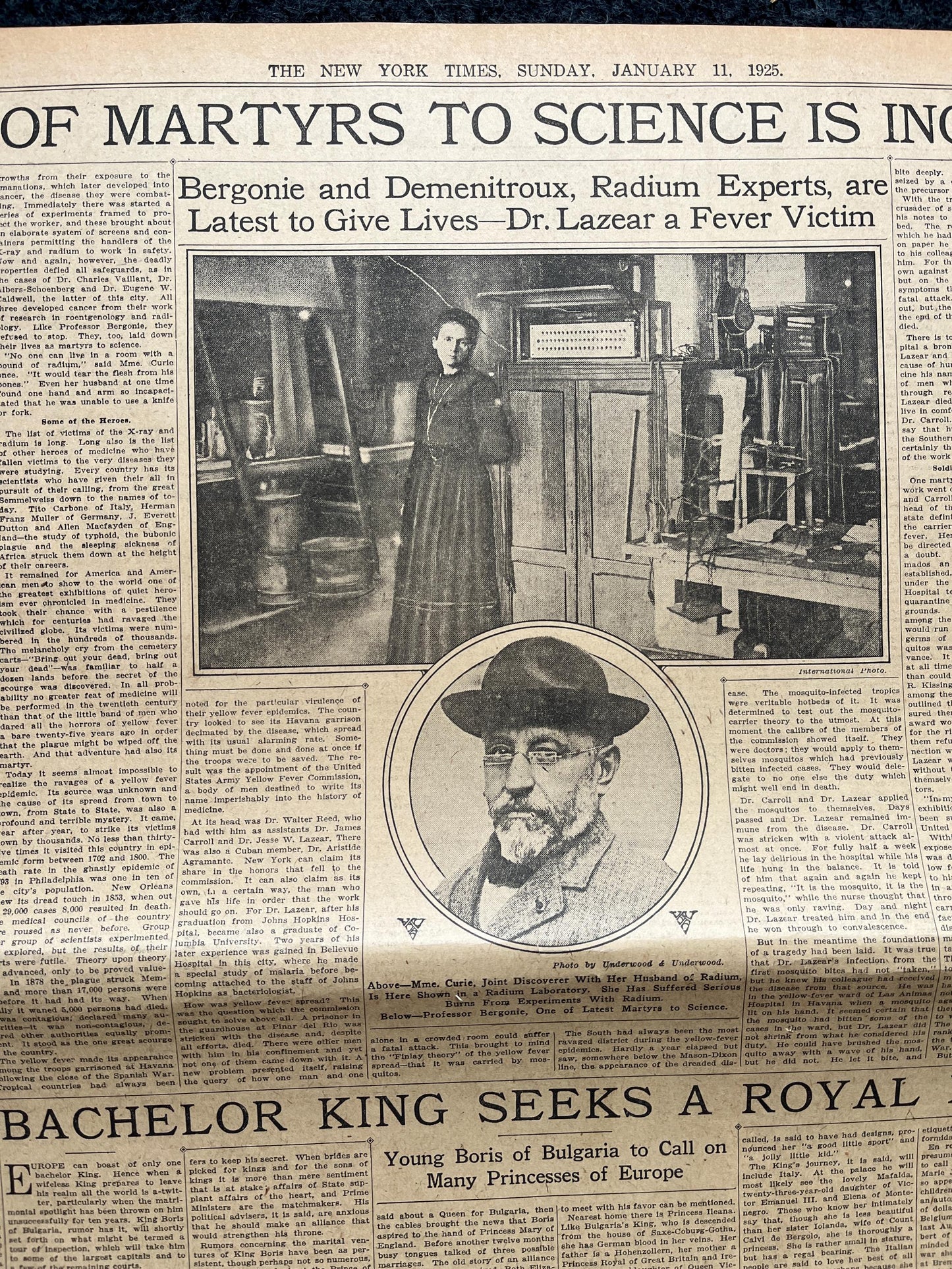 1925 Maria Curie Science Martyr and Radiation Research, Engineering Gifts, Science Education Gifts, Medical Curios, Vintage Newspaper,
